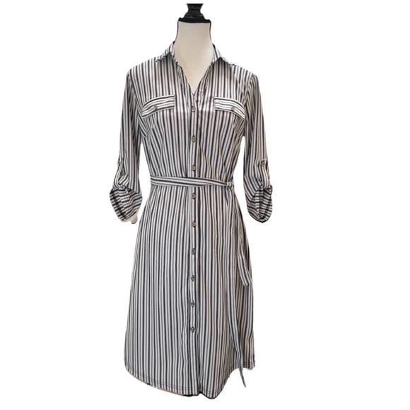 Mlle Gabrielle Shirt Dress Women’s Size S Striped Button Down Roll Tab Sleeve - Picture 1 of 6